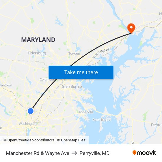 Manchester Rd & Wayne Ave to Perryville, MD map