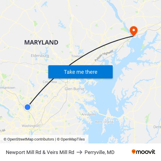 Newport Mill Rd & Veirs Mill Rd to Perryville, MD map