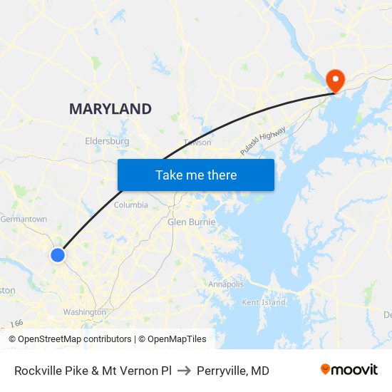 Rockville Pike & Mt Vernon Pl to Perryville, MD map