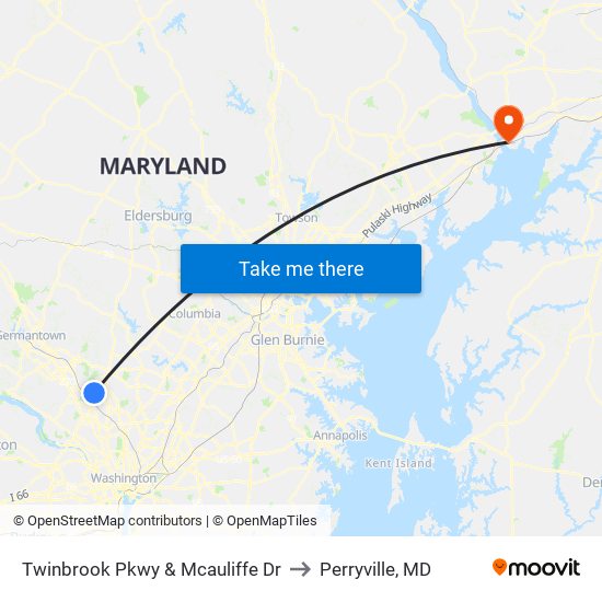 Twinbrook Pkwy & Mcauliffe Dr to Perryville, MD map