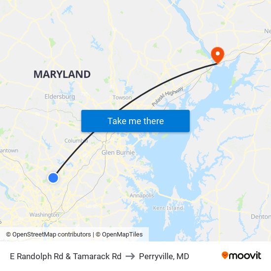 E Randolph Rd & Tamarack Rd to Perryville, MD map