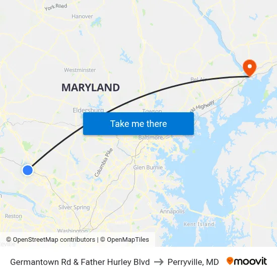 Germantown Rd & Father Hurley Blvd to Perryville, MD map