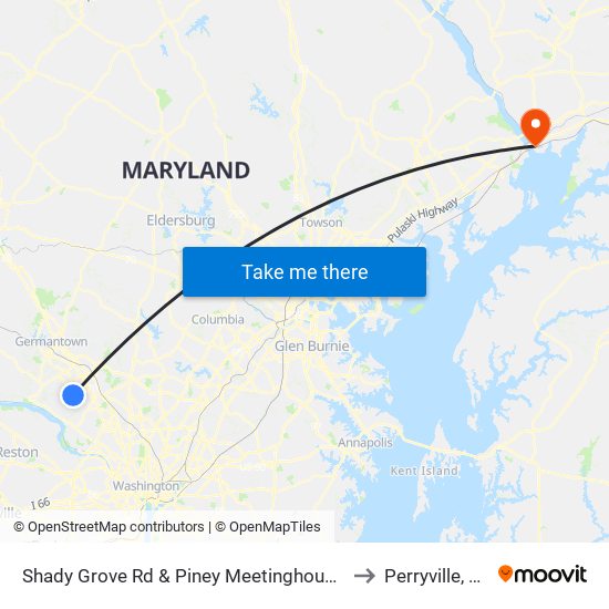 Shady Grove Rd & Piney Meetinghouse Rd to Perryville, MD map