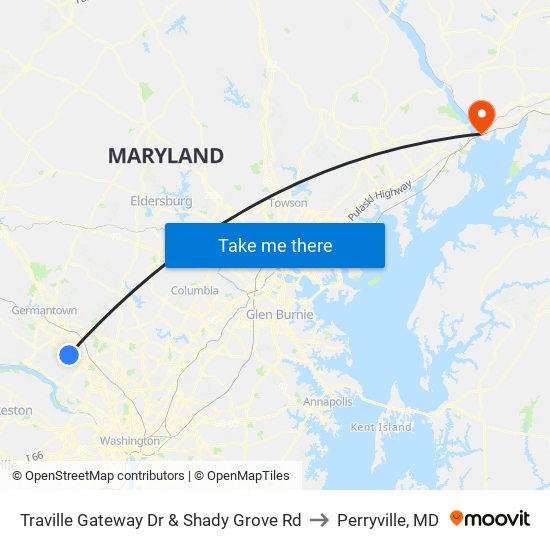 Traville Gateway Dr & Shady Grove Rd to Perryville, MD map