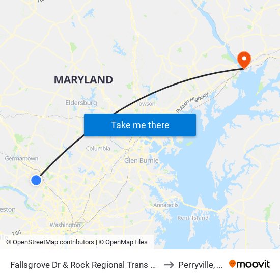 Fallsgrove Dr & Rock Regional Trans Center to Perryville, MD map