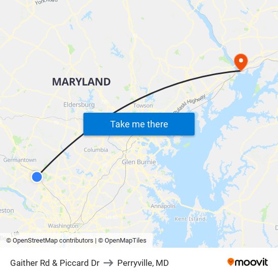 Gaither Rd & Piccard Dr to Perryville, MD map