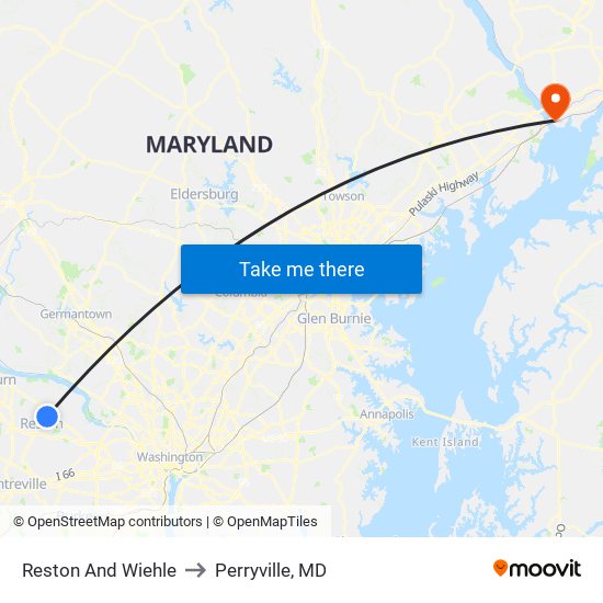 Reston And Wiehle to Perryville, MD map