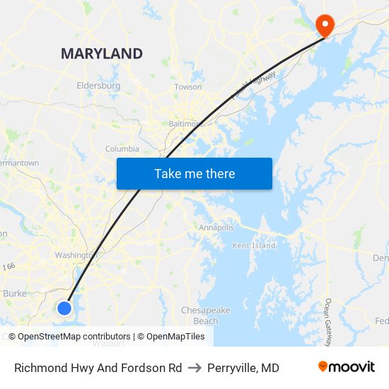 Richmond Hwy And Fordson Rd to Perryville, MD map