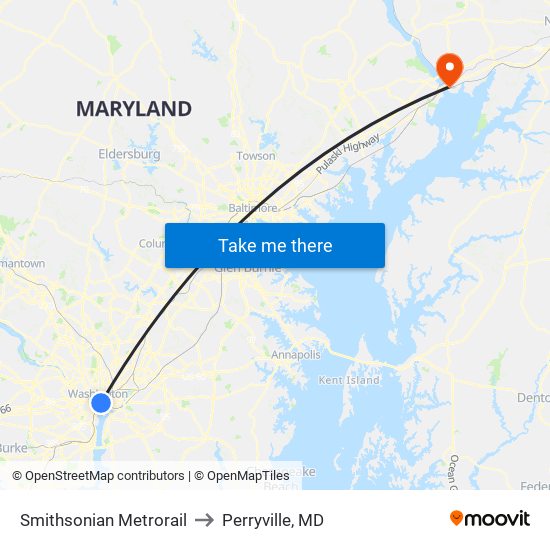 Smithsonian Metrorail to Perryville, MD map