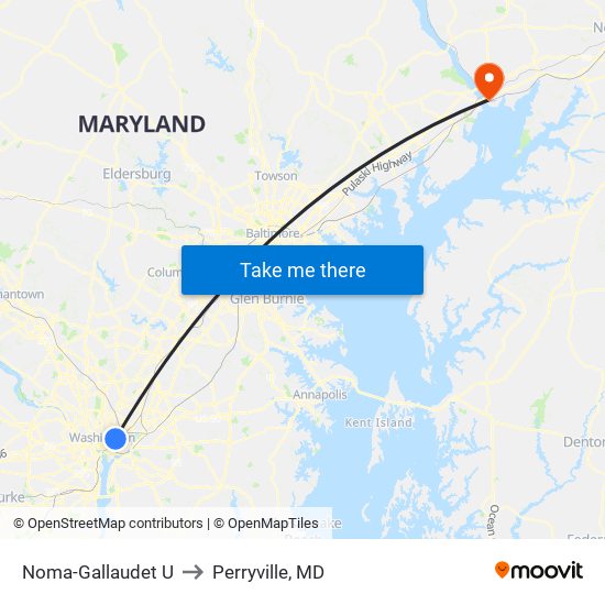 Noma-Gallaudet U to Perryville, MD map