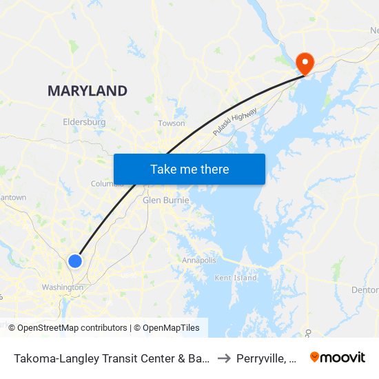 Takoma-Langley Transit Center & Bay E to Perryville, MD map