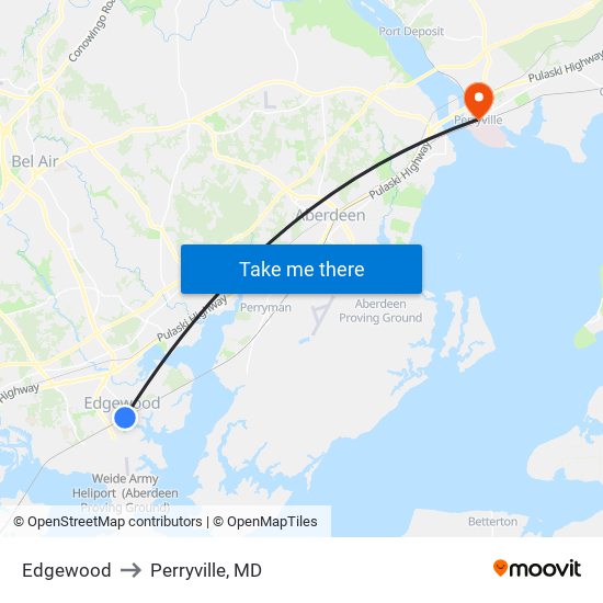 Edgewood to Perryville, MD map