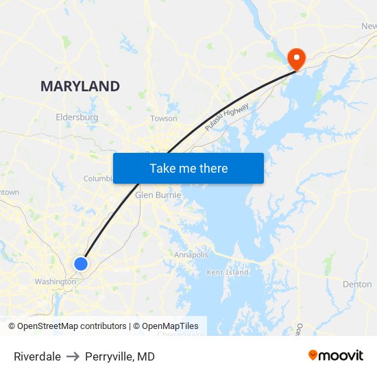 Riverdale to Perryville, MD map