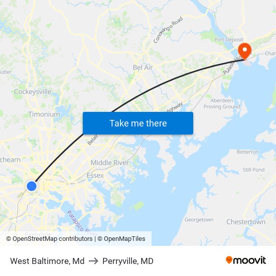 West Baltimore, Md to Perryville, MD map