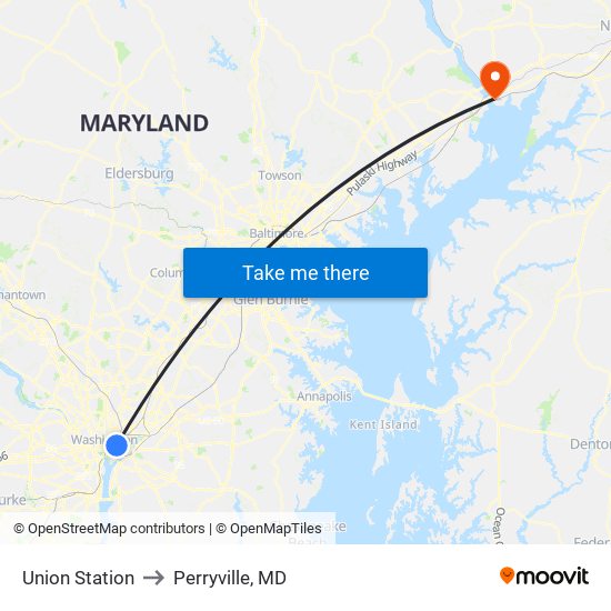 Union Station to Perryville, MD map