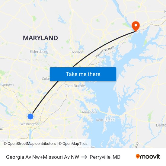 Georgia Av Nw+Missouri Av NW to Perryville, MD map