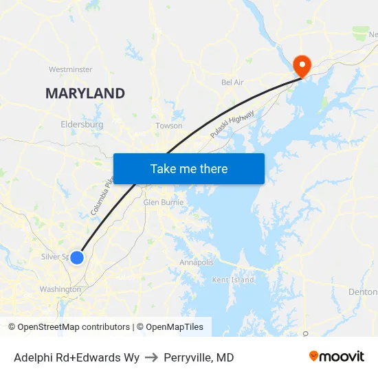 Adelphi Rd+Edwards Wy to Perryville, MD map