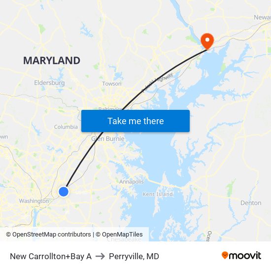 New Carrollton+Bay A to Perryville, MD map