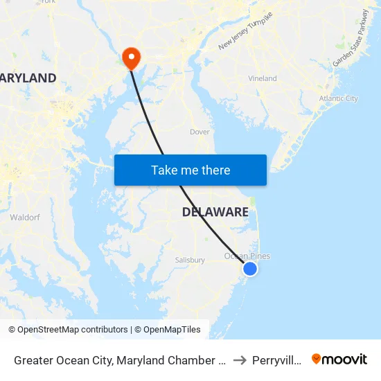 Greater Ocean City, Maryland Chamber Of Commerce to Perryville, MD map