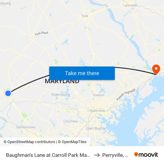 Baughman's Lane at Carroll Park Manor to Perryville, MD map