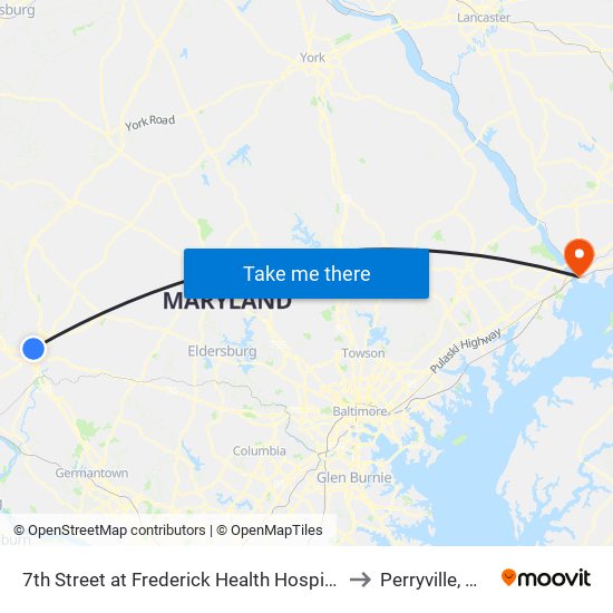 7th Street at Frederick Health Hospital to Perryville, MD map