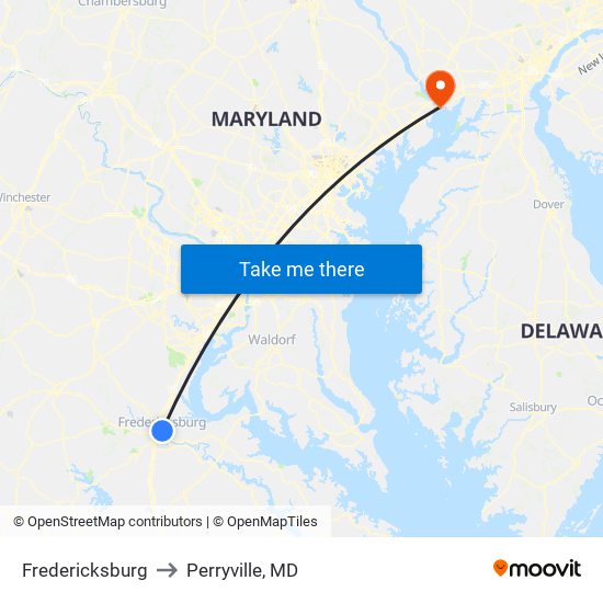 Fredericksburg to Perryville, MD map