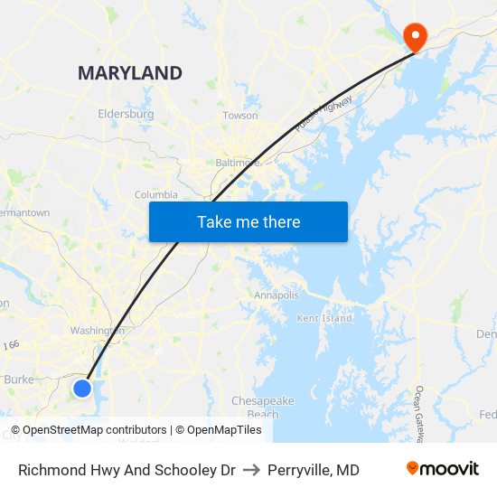 Richmond Hwy And Schooley Dr to Perryville, MD map