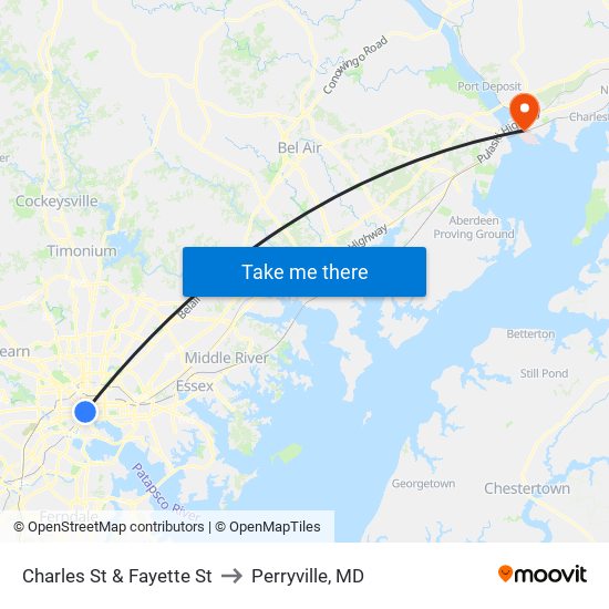 Charles St & Fayette St to Perryville, MD map