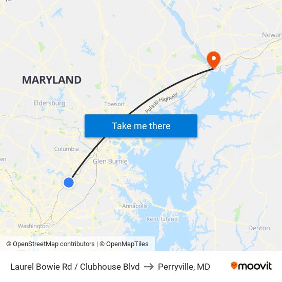 Laurel Bowie Rd / Clubhouse Blvd to Perryville, MD map