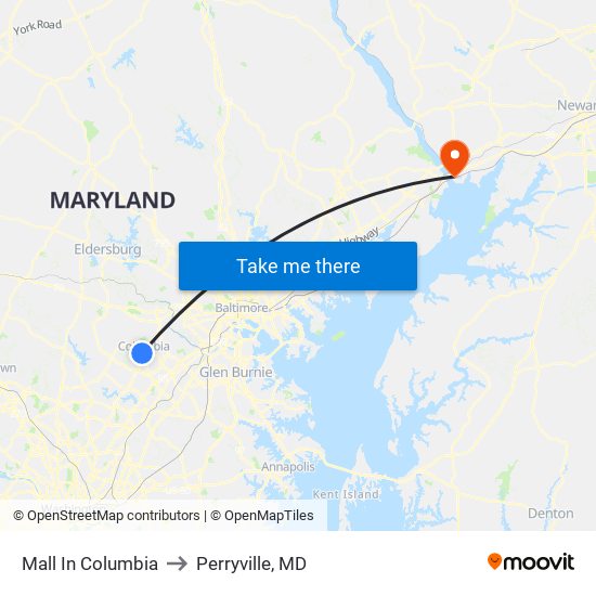 Mall In Columbia to Perryville, MD map