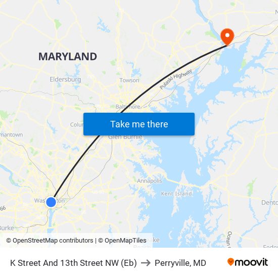 K Street And 13th Street NW (Eb) to Perryville, MD map