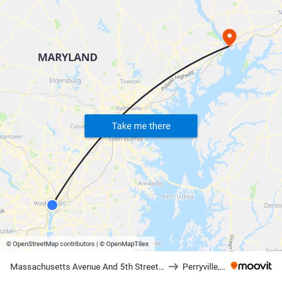 Massachusetts Avenue And 5th Street NW (Eb) to Perryville, MD map