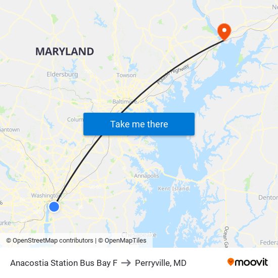 Anacostia Station Bus Bay F to Perryville, MD map