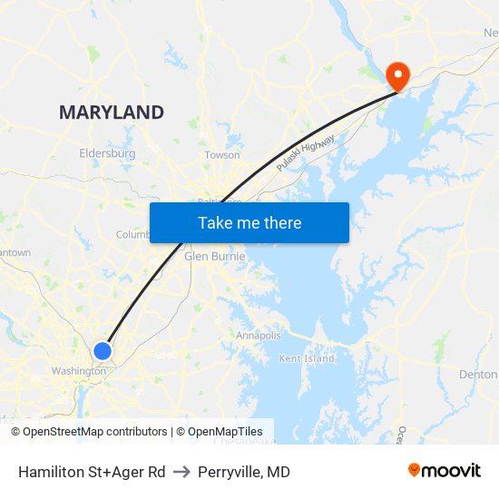 Hamiliton St+Ager Rd to Perryville, MD map