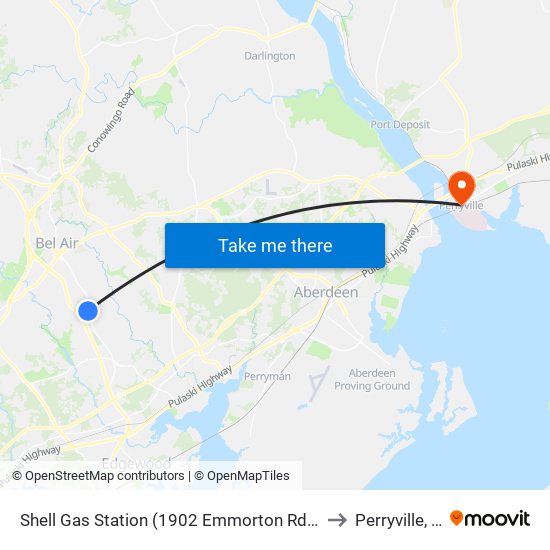 Shell Gas Station (1902 Emmorton Rd/Rt 924) to Perryville, MD map