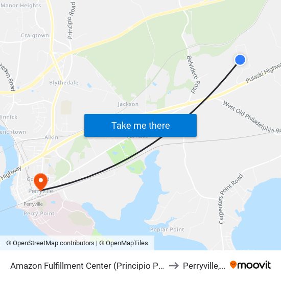 Amazon Fulfillment Center (Principio Pkwy West) to Perryville, MD map