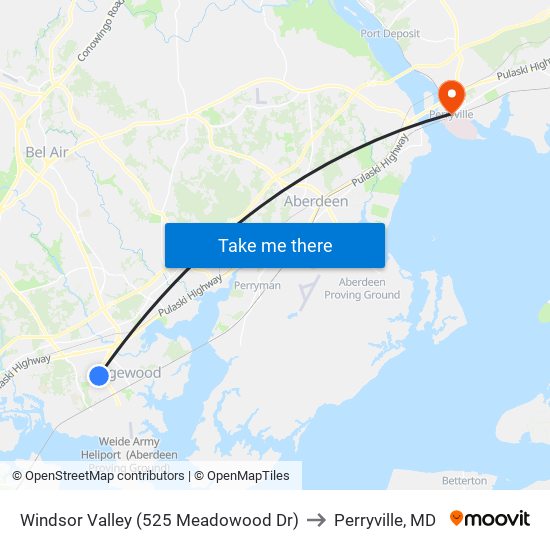 Windsor Valley (525 Meadowood Dr) to Perryville, MD map