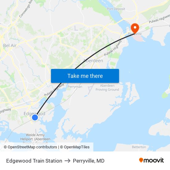Edgewood Train Station to Perryville, MD map