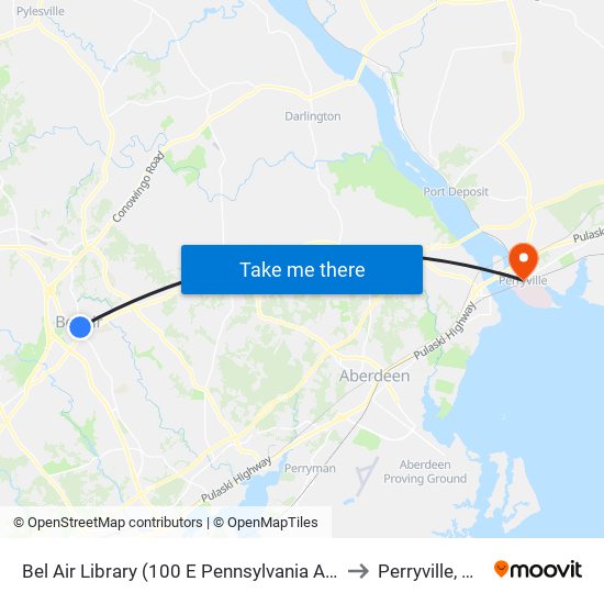 Bel Air Library (100 E Pennsylvania Ave) to Perryville, MD map