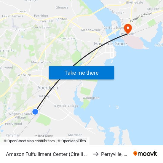 Amazon Fulfuillment Center (Cirelli Ct) to Perryville, MD map