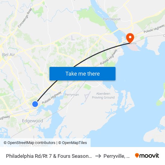 Philadelphia Rd/Rt 7 & Fours Seasons Dr to Perryville, MD map