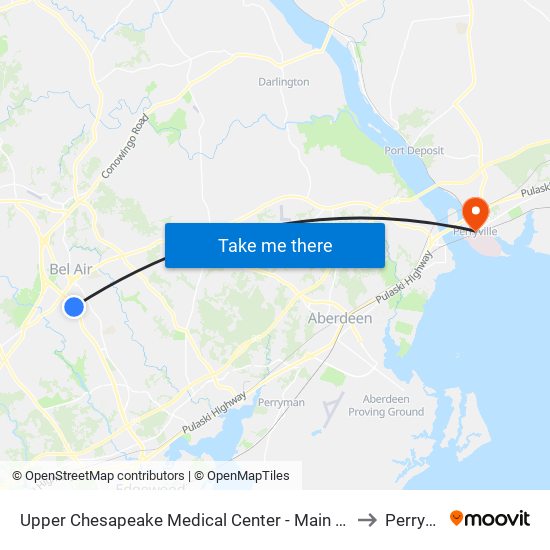 Upper Chesapeake Medical Center - Main Entrance (500 Upper Chesapeake Dr) to Perryville, MD map