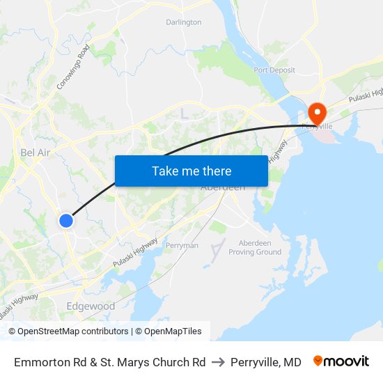 Emmorton Rd & St. Marys Church Rd to Perryville, MD map