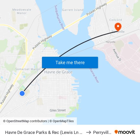 Havre De Grace Parks & Rec (Lewis Ln & Anderson Ave) to Perryville, MD map