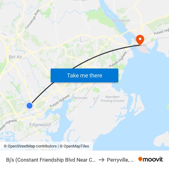 Bj's (Constant Friendship Blvd Near Circle) to Perryville, MD map