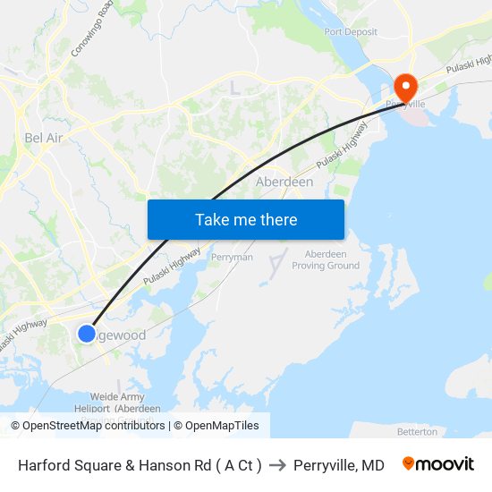 Harford Square & Hanson Rd ( A Ct ) to Perryville, MD map