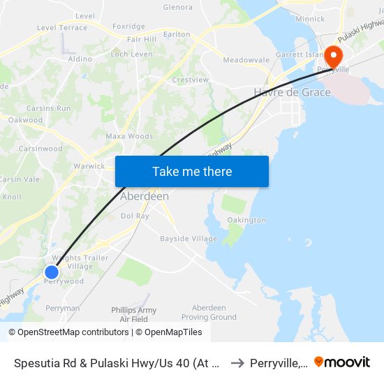 Spesutia Rd & Pulaski Hwy/Us 40 (At Graveyard) to Perryville, MD map