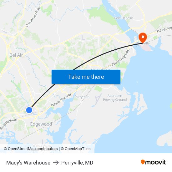 Macy's Warehouse to Perryville, MD map