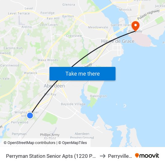 Perryman Station Senior Apts (1220 Perryman Rd) to Perryville, MD map