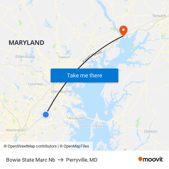 Bowie State Marc Nb to Perryville, MD map